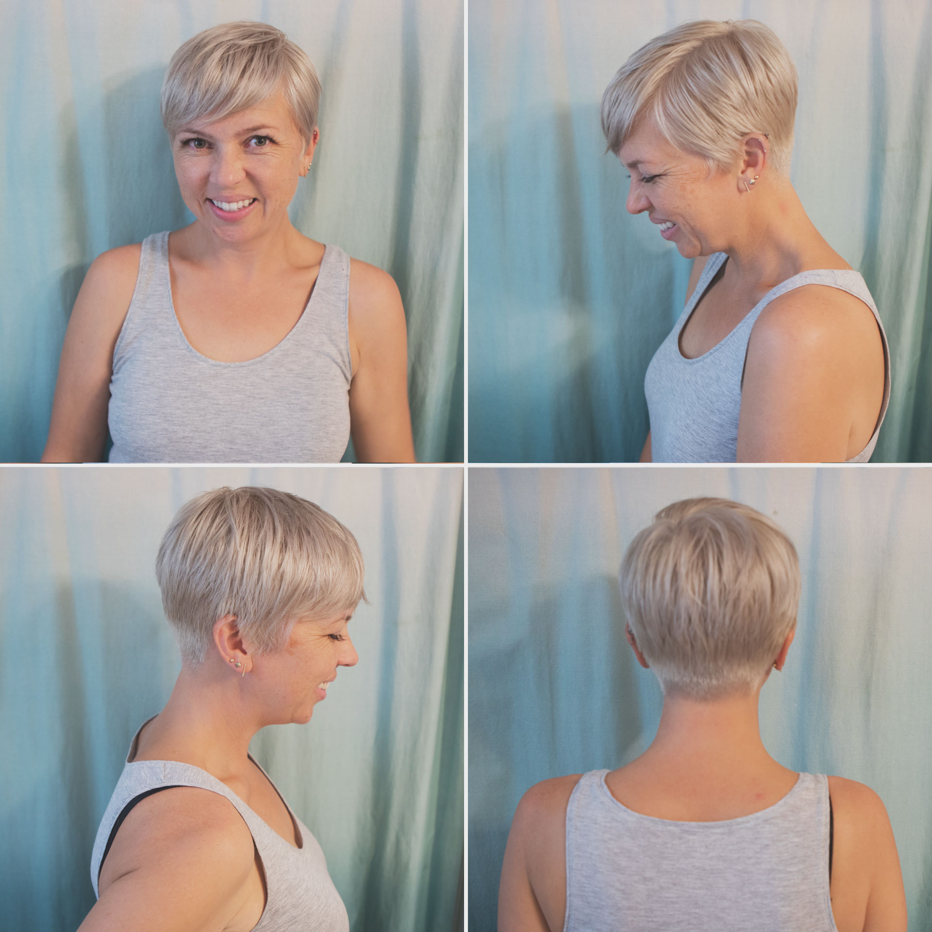 short blonde hair care, hairstory, new wash, amika bust your brass, blonde hair, pixie, pixie 360, short hair