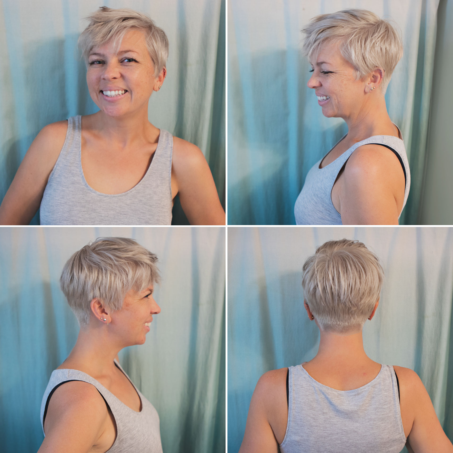 short blonde hair care, hairstory, new wash, amika bust your brass, blonde hair, pixie, pixie 360, short hair