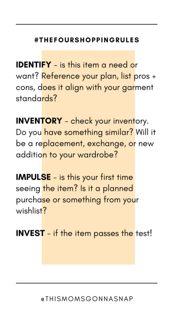 cheat sheet for the four shopping rules